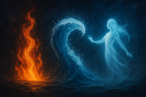 Cosmic Play of Elements – Fire, Water, and Spirit in Harmony
